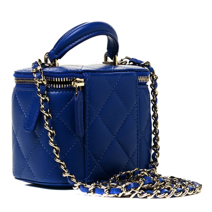 Chanel Lambskin Quilted Top Handle Mini Vanity Case With Chain Blue 2 of 7