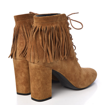 Saint Laurent Suede Babies 90 Fringe Ankle Boots 38 Light Tan 4 of 10