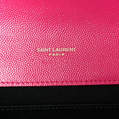 Saint Laurent Grain De Poudre Matelasse Chevron Monogram Envelope Clutch Fuchsia 6 of 10