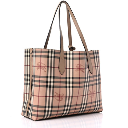 Burberry Grainy Calfskin Haymarket Check Medium Reversible Tote Camel 11 of 17