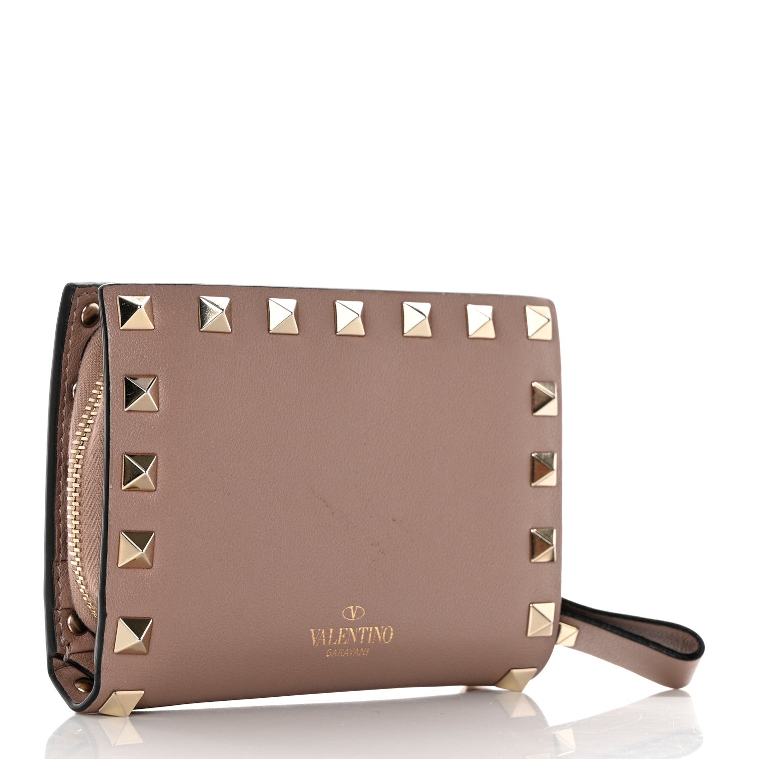 Valentino Garavani Calfskin Rockstud Compact Bi-Fold Wallet Poudre 3 of 8