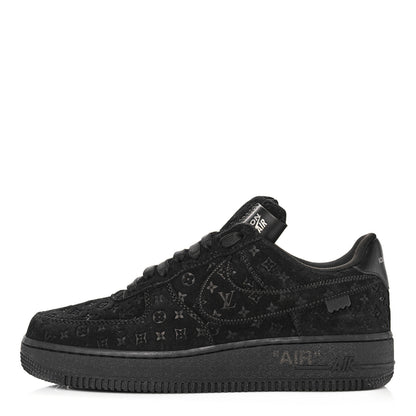 Louis Vuitton X NIKE AIR FORCE 1 Suede Calfskin Monogram Mens Low Top Sneakers 8 Black 1 of 12