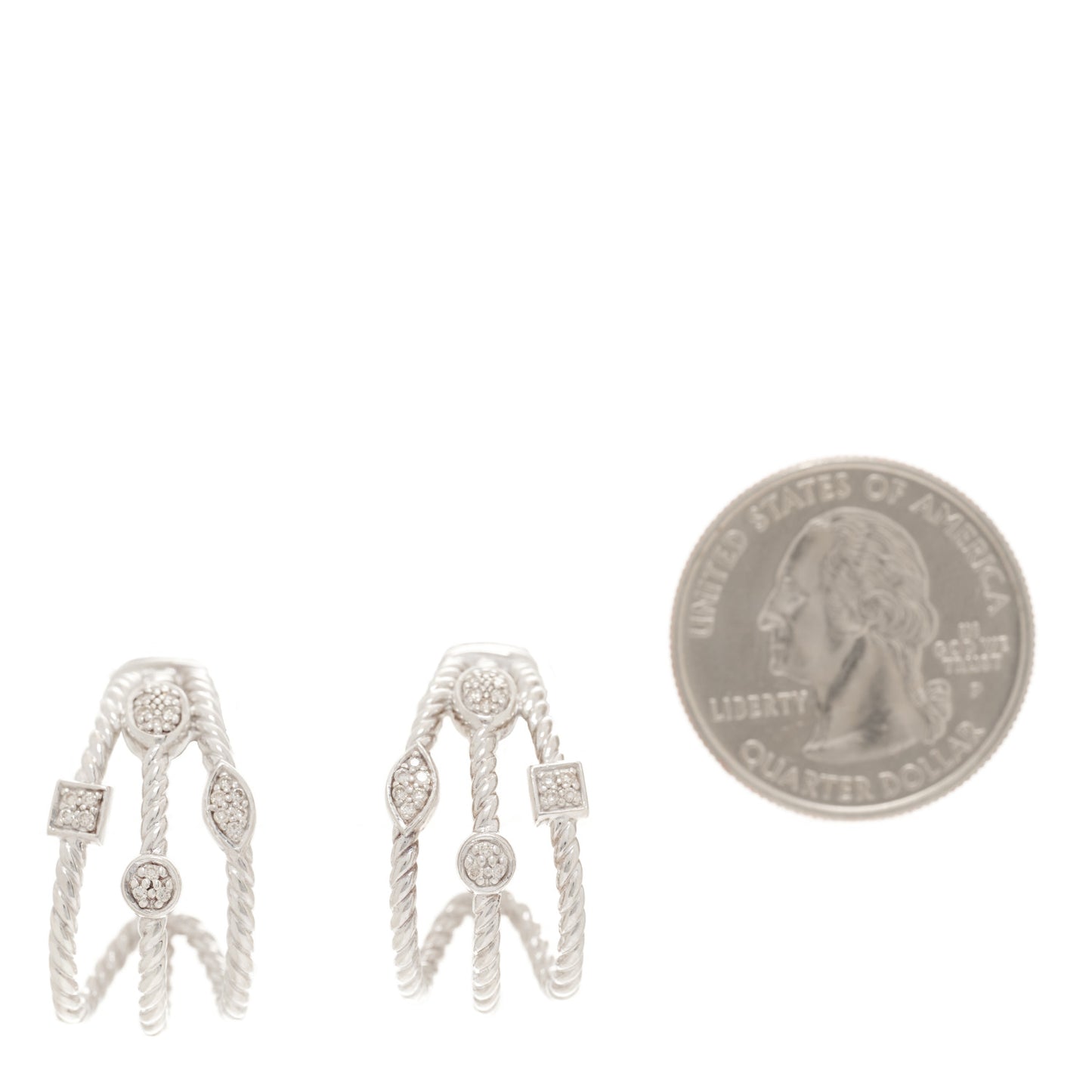 Sterling Silver Diamond Confetti 3 Row Earrings