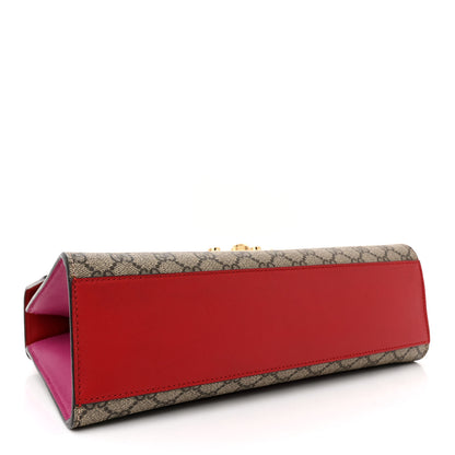 Gucci GG Supreme Monogram Calfskin Medium Padlock Shoulder Bag Beige Hibiscus Red New Rosette 4 of 16