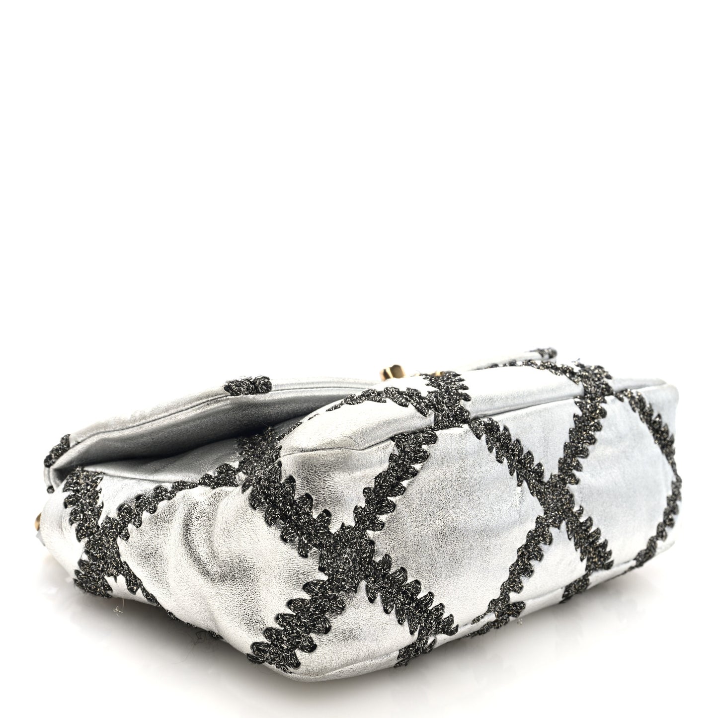 Metallic Calfskin Crochet Medium Chanel 19 Flap Silver