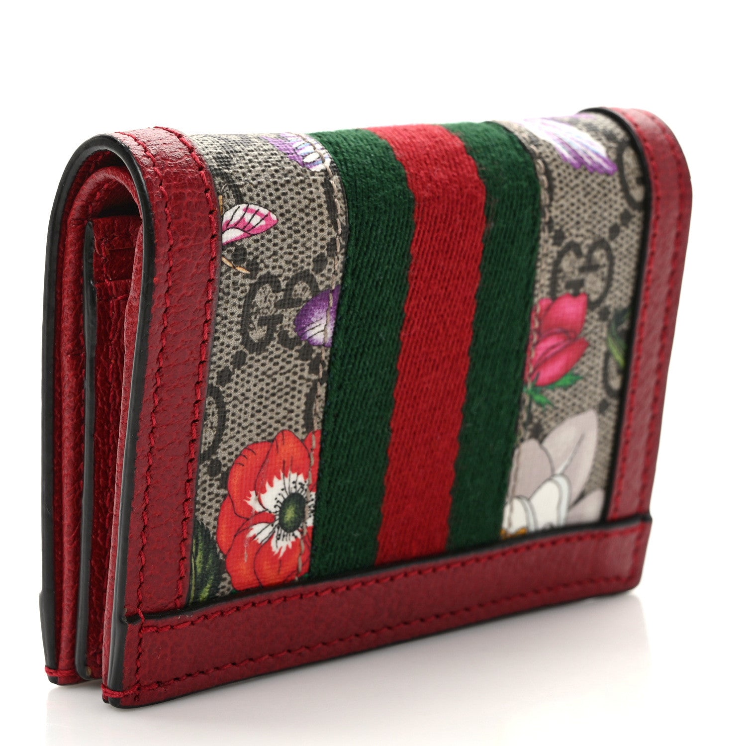 Gucci GG Supreme Monogram Flora Web Ophidia Card Case Red 3 of 8
