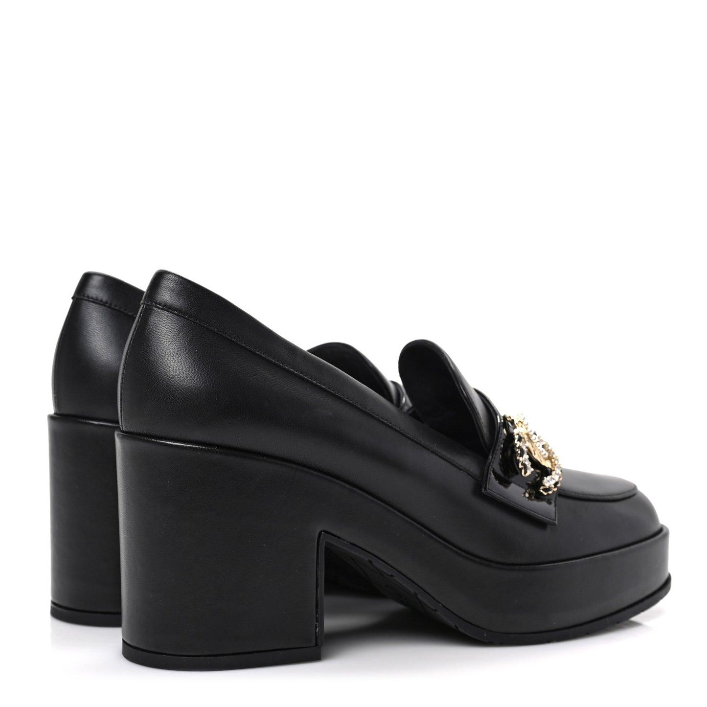 Lambskin Pearl Crystal Quilted CC Loafers 40 Black