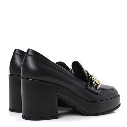 Chanel Lambskin Pearl Crystal Quilted CC Loafers 40 Black 4 of 8