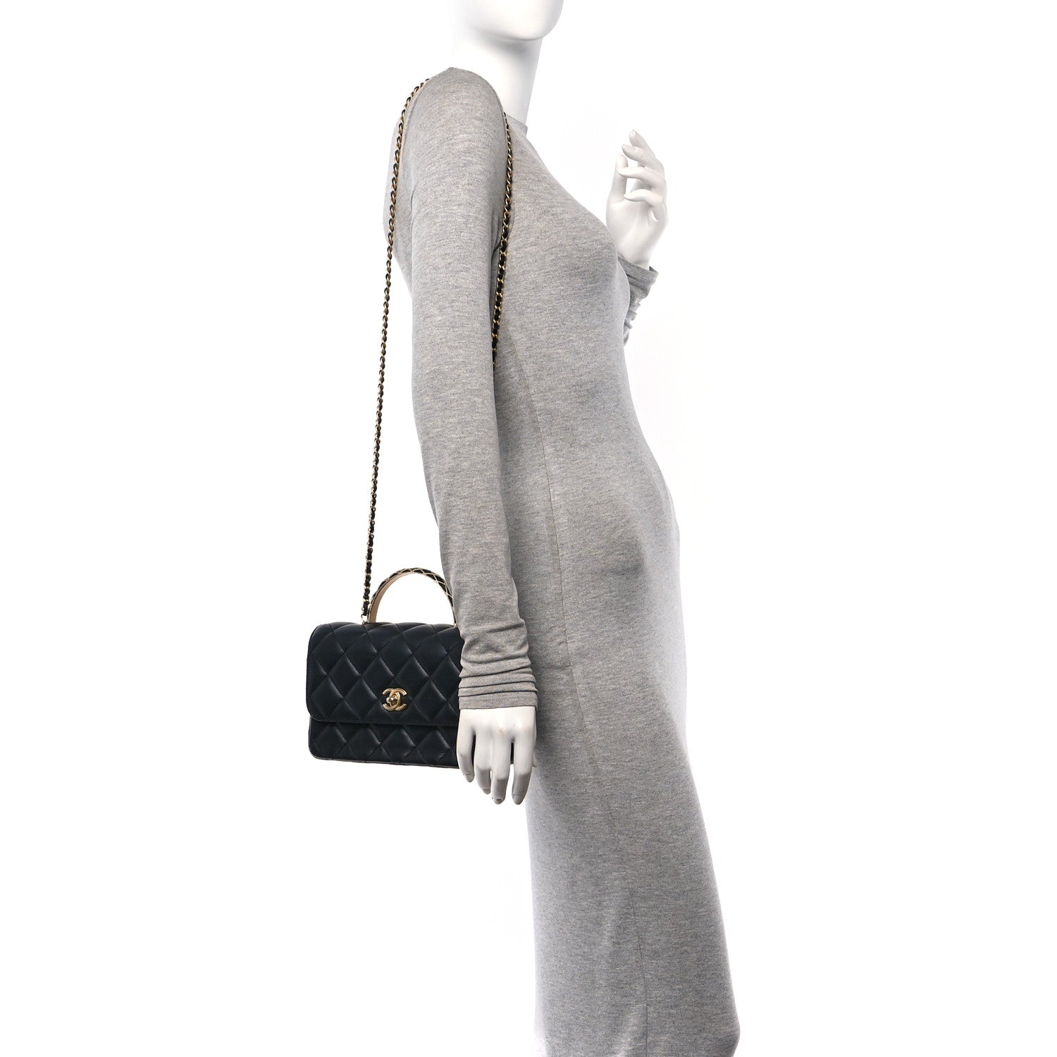 Chanel Lambskin Metal Quilted Twist Top Handle Flap With Chain Black 2 of 10