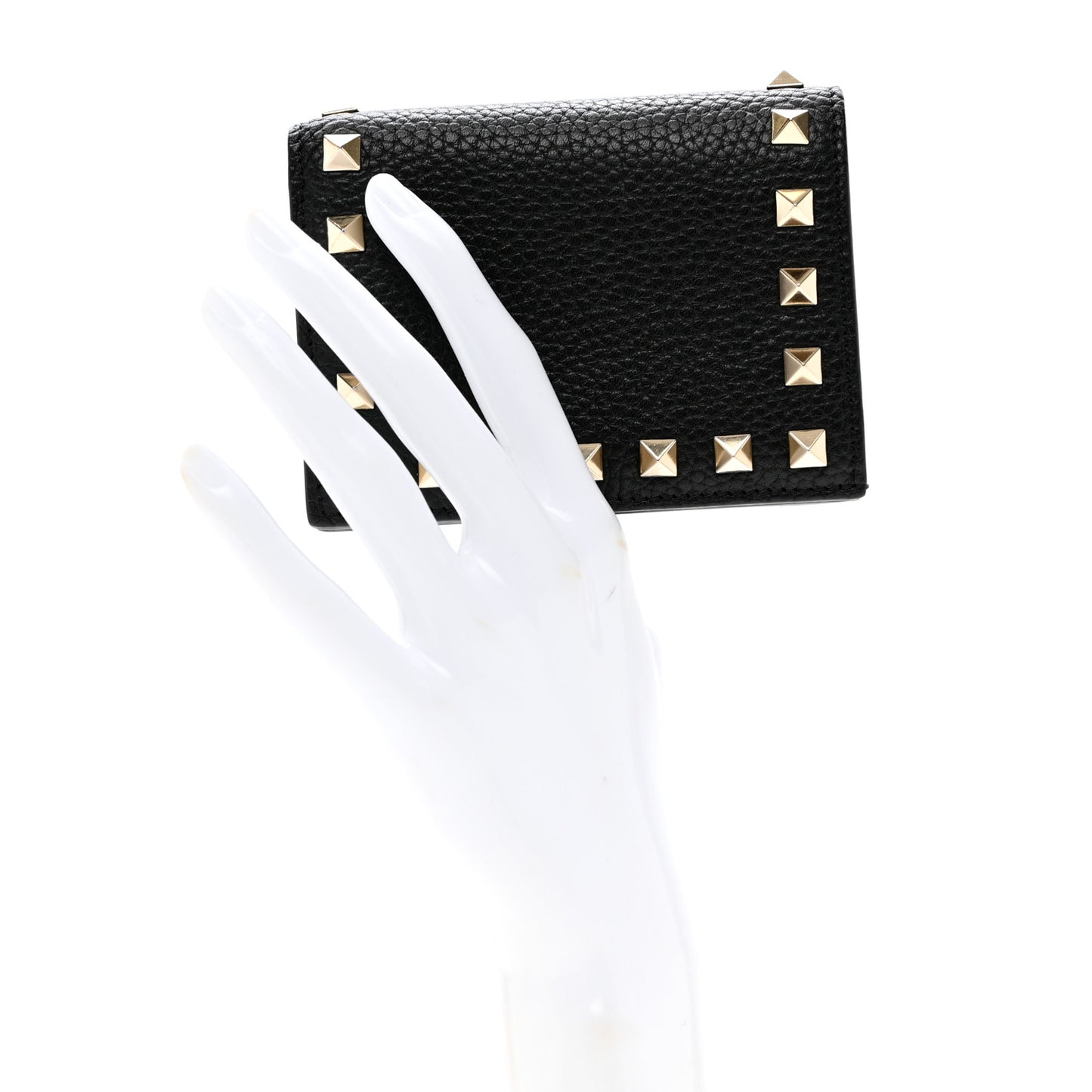 Calfskin Rockstud Bi-Fold Card Holder Black