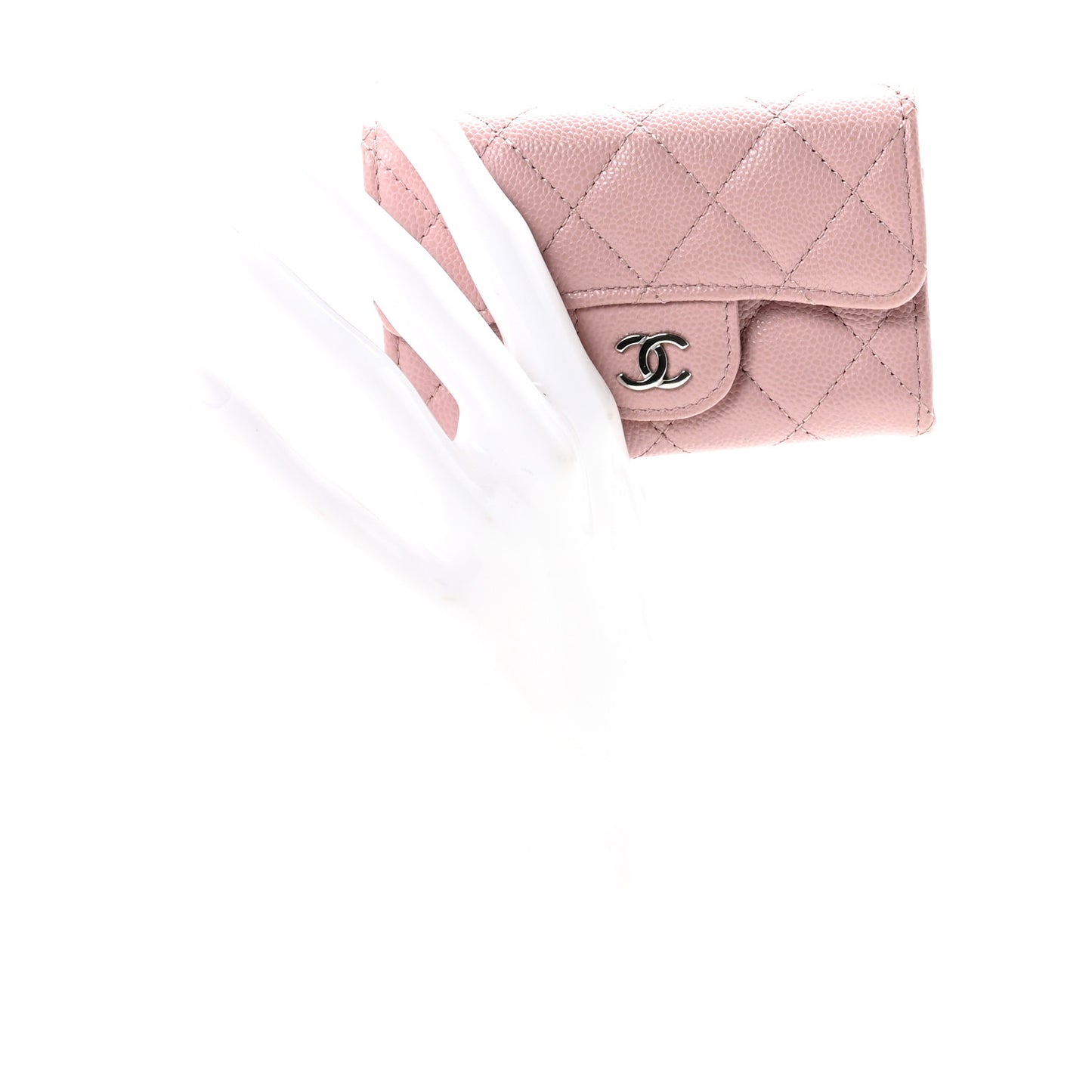 Caviar Quilted Flap Card Holder Wallet Light Pink