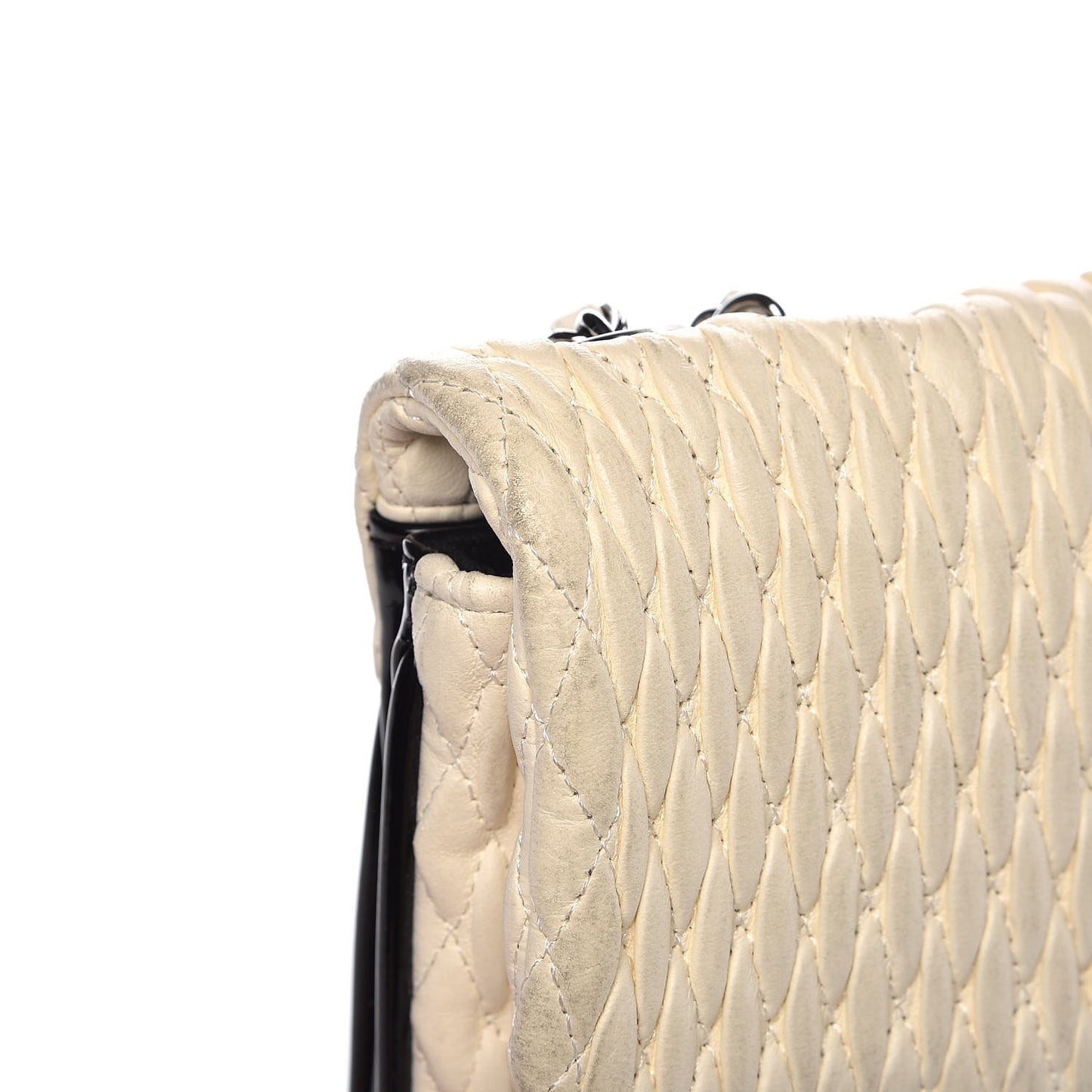 Vinyl Lambskin Quilted Shoulder Flap Beige Black