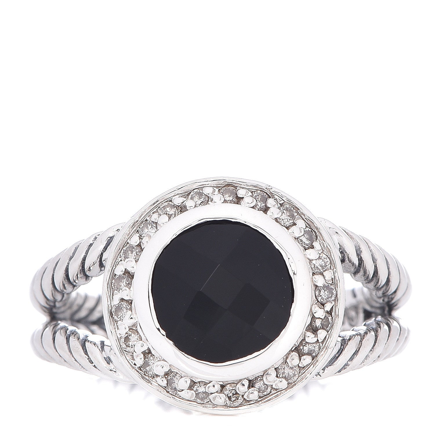 David Yurman Sterling Silver Diamond Black Onyx 8mm Petite Cerise Ring 52 6 1 of 5