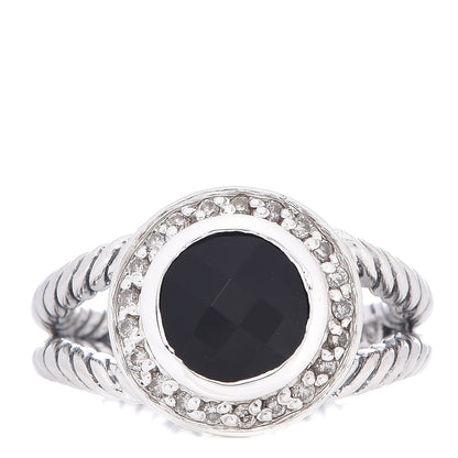 David Yurman Sterling Silver Diamond Black Onyx 8mm Petite Cerise Ring 52 6 1 of 5