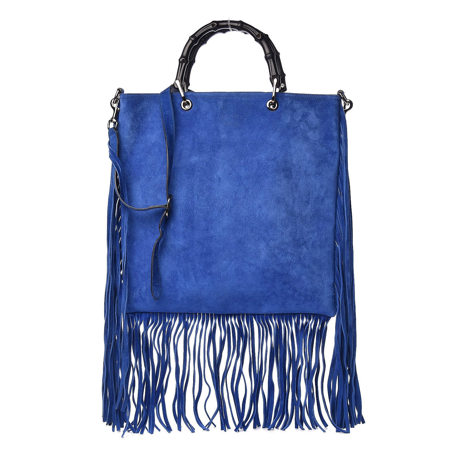 Gucci Suede Bamboo Fringe Small Shopper Tote Blue 1 of 10