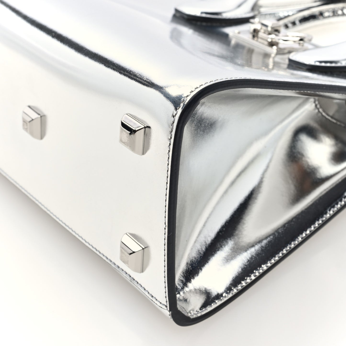 Metallic Calfskin Small The Studio Box Bag Argento