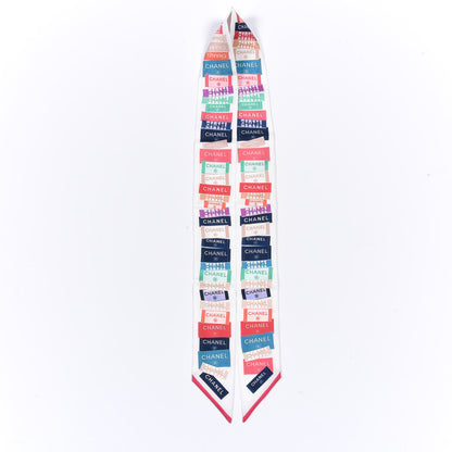 Chanel Silk Twill Slim Bandeau Scarf White Red 4 of 4