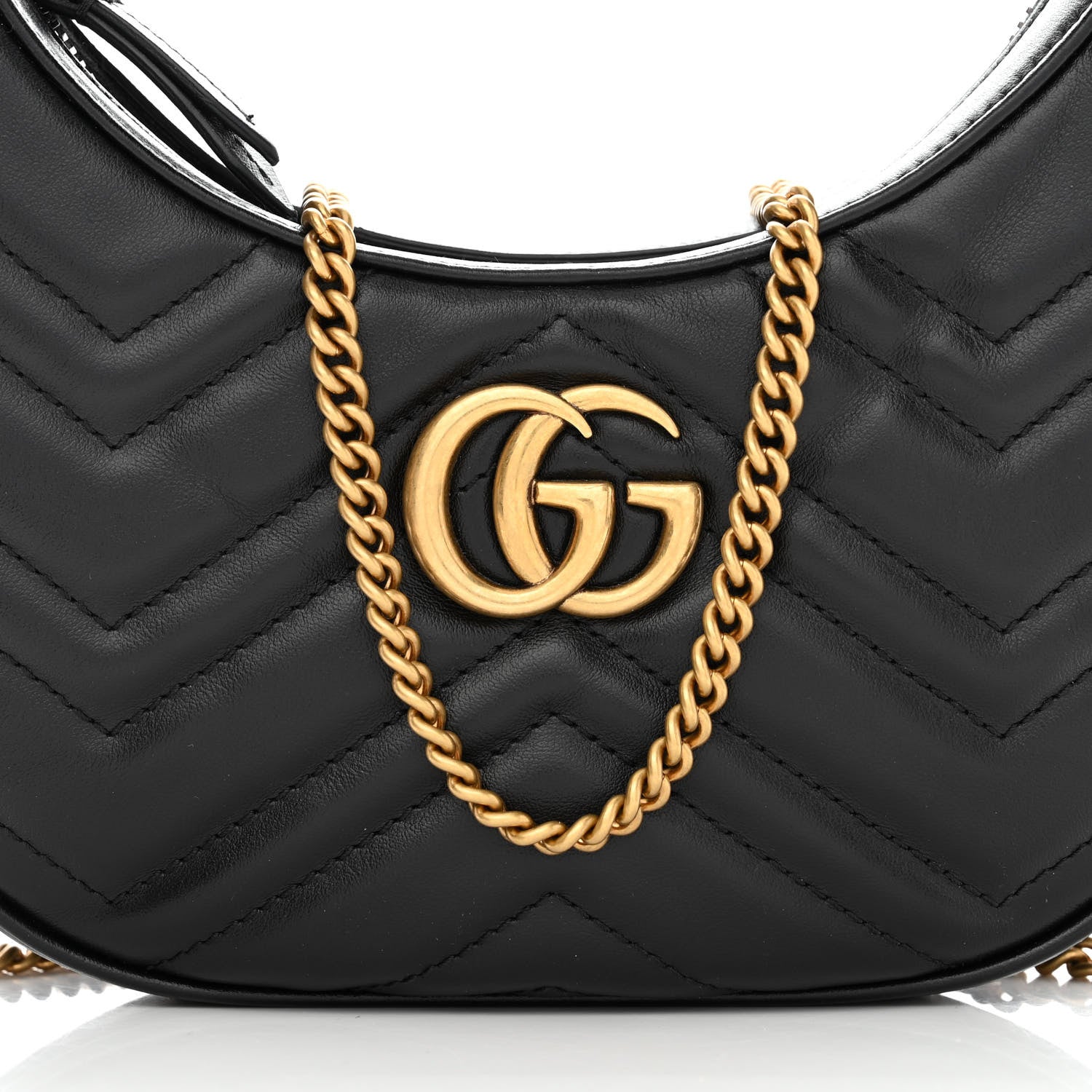 Gucci Calfskin Matelasse Chevron Mini GG Marmont Half Moon Hobo Black 8 of 10