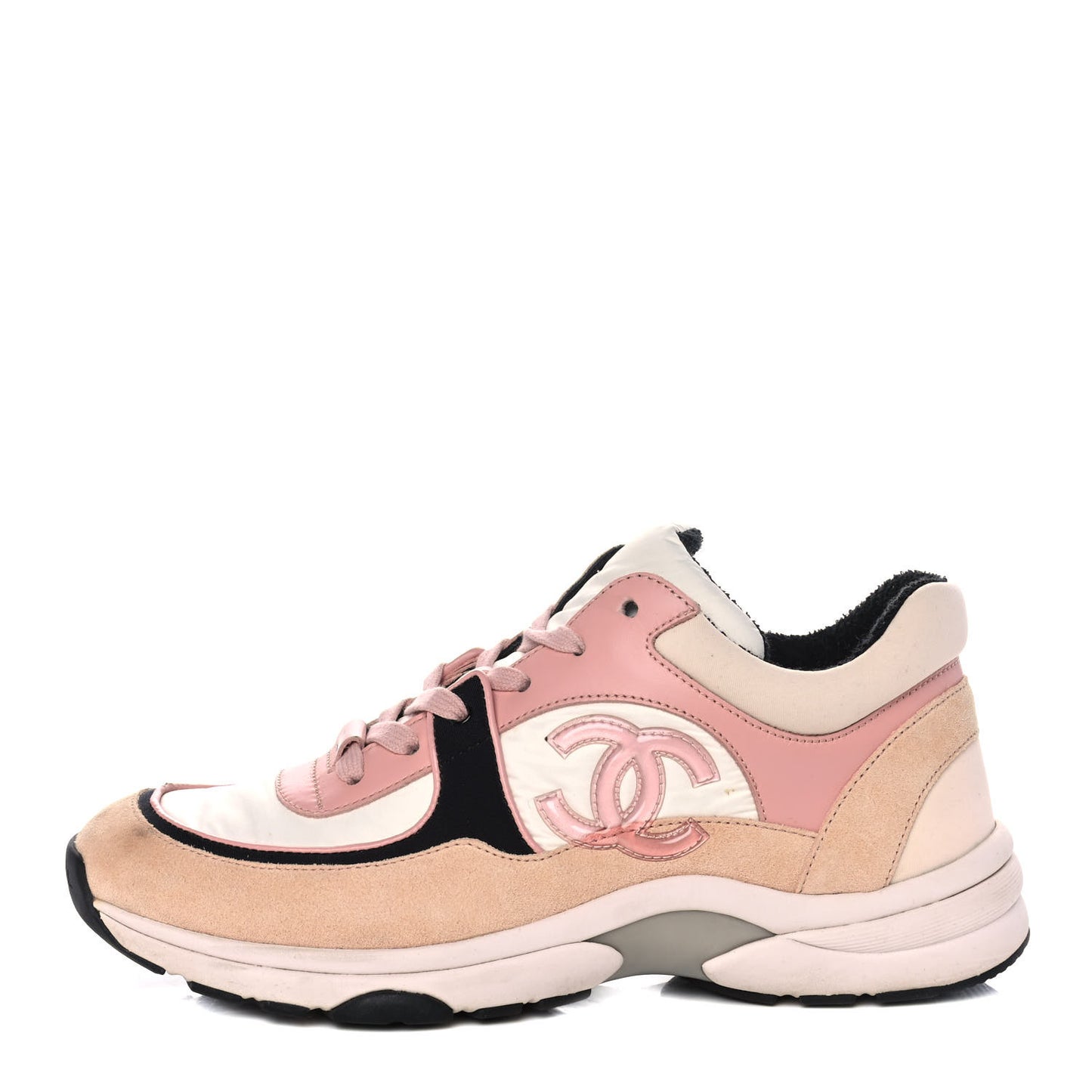 Nylon Lambskin Suede Calfskin CC Sneakers 39 Pink