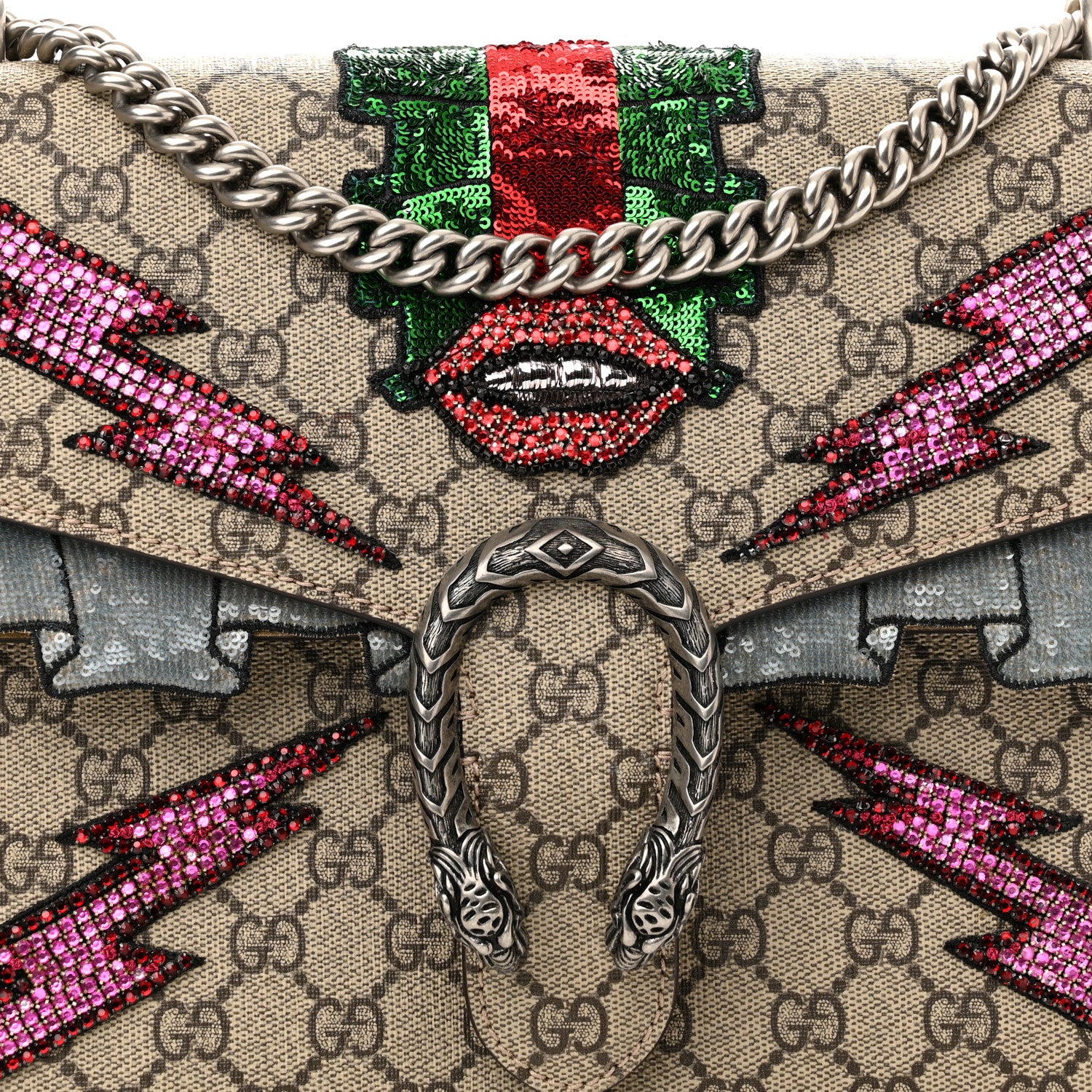 Gucci GG Supreme Monogram Lightning Embroidered Medium Dionysus Shoulder Bag Beige 8 of 11