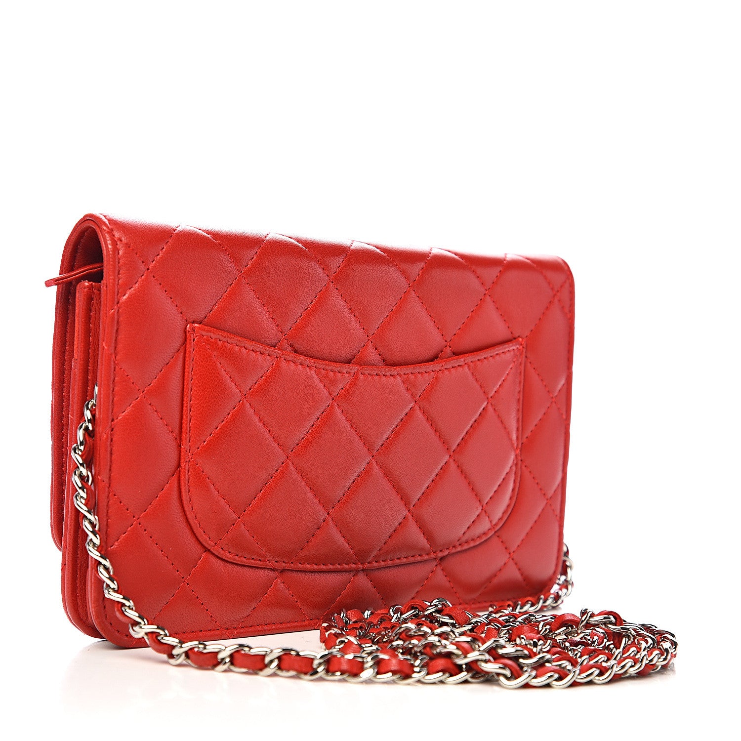 Chanel Lambskin Quilted Wallet On Chain WOC Red Pink 2 of 11