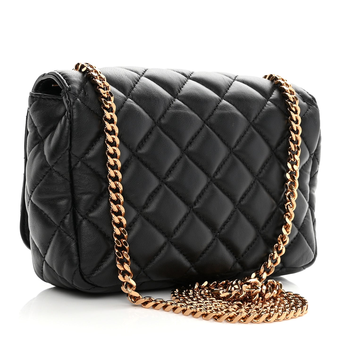 Nappa Quilted Small Medusa Chain Crossbody Black