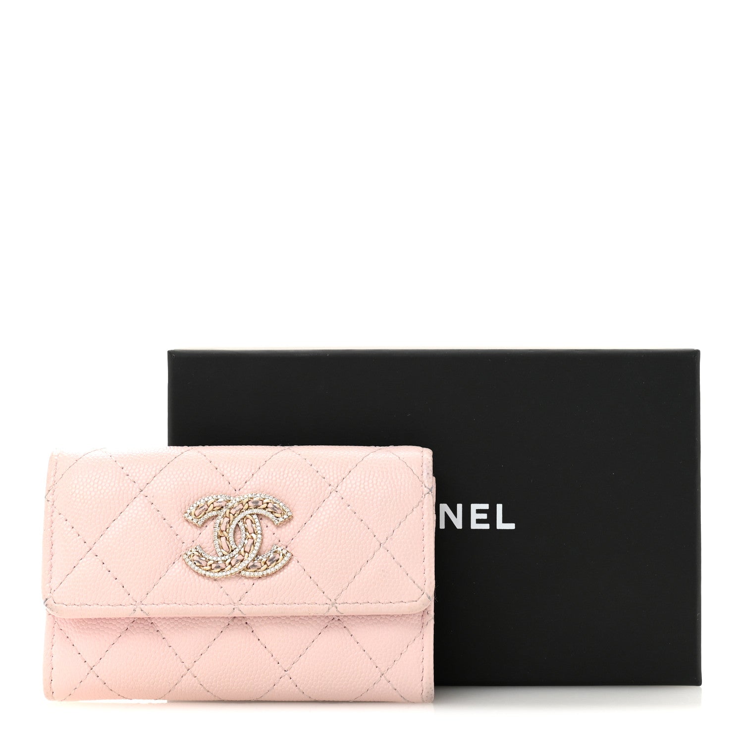Chanel Caviar Quilted Crystal CC Flap Card Holder Pink 12 of 12