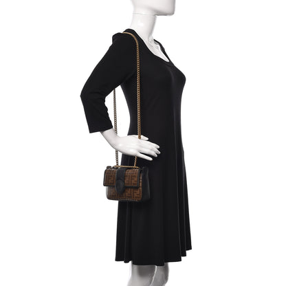 Fendi Glazed Fabric Vitello Century FF 1974 Stamp Patch Mini Double F Crossbody Bag Mogano Panna Black 2 of 13
