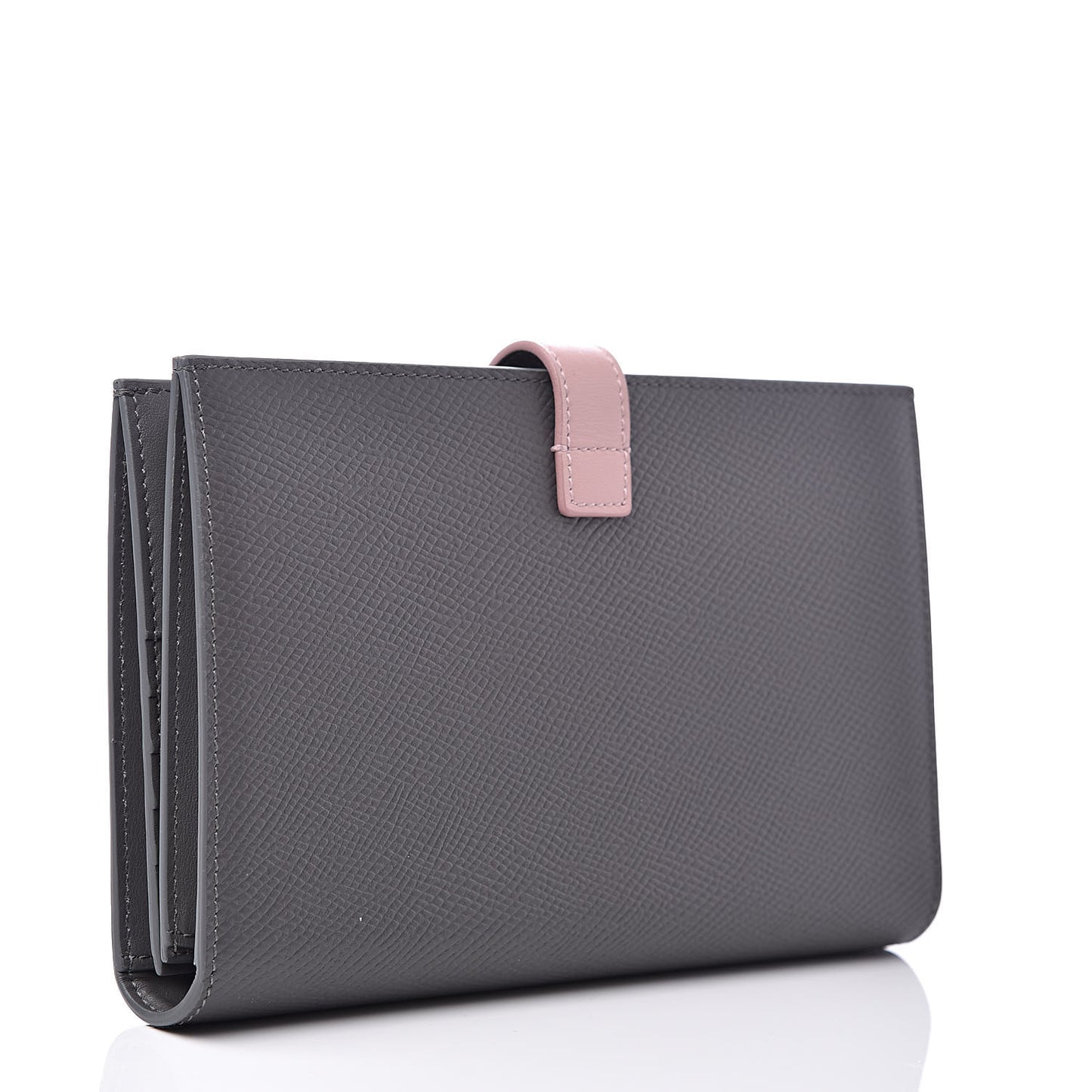 Grained Calfskin Large Multifunction Strap Wallet Grey Vintage Pink
