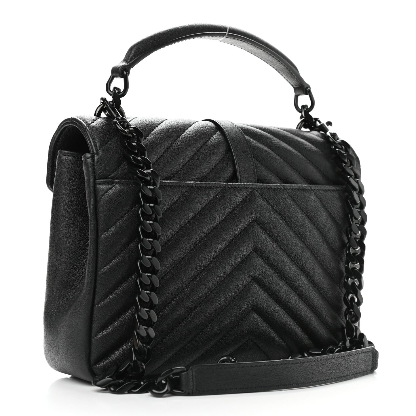 Sheepskin Matelasse Chevron Monogram Monochrome Medium College Bag Black