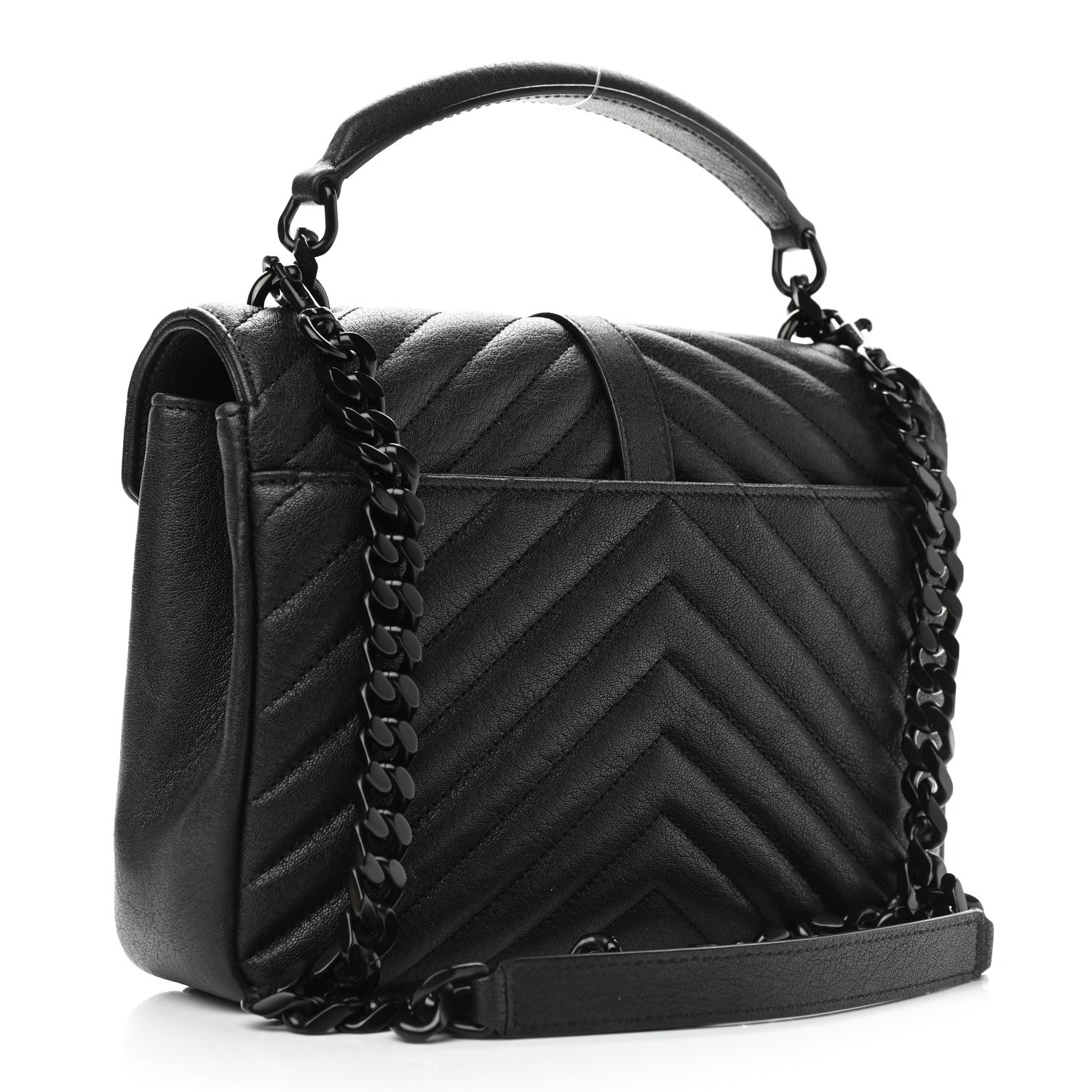 Saint Laurent Sheepskin Matelasse Chevron Monogram Monochrome Medium College Bag Black 3 of 9