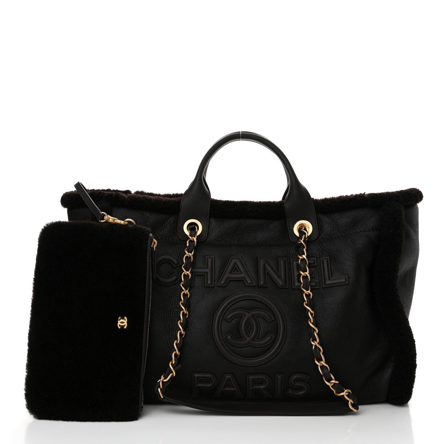 Chanel Lambskin Shearling Medium Deauville Tote Dark Brown 1547287