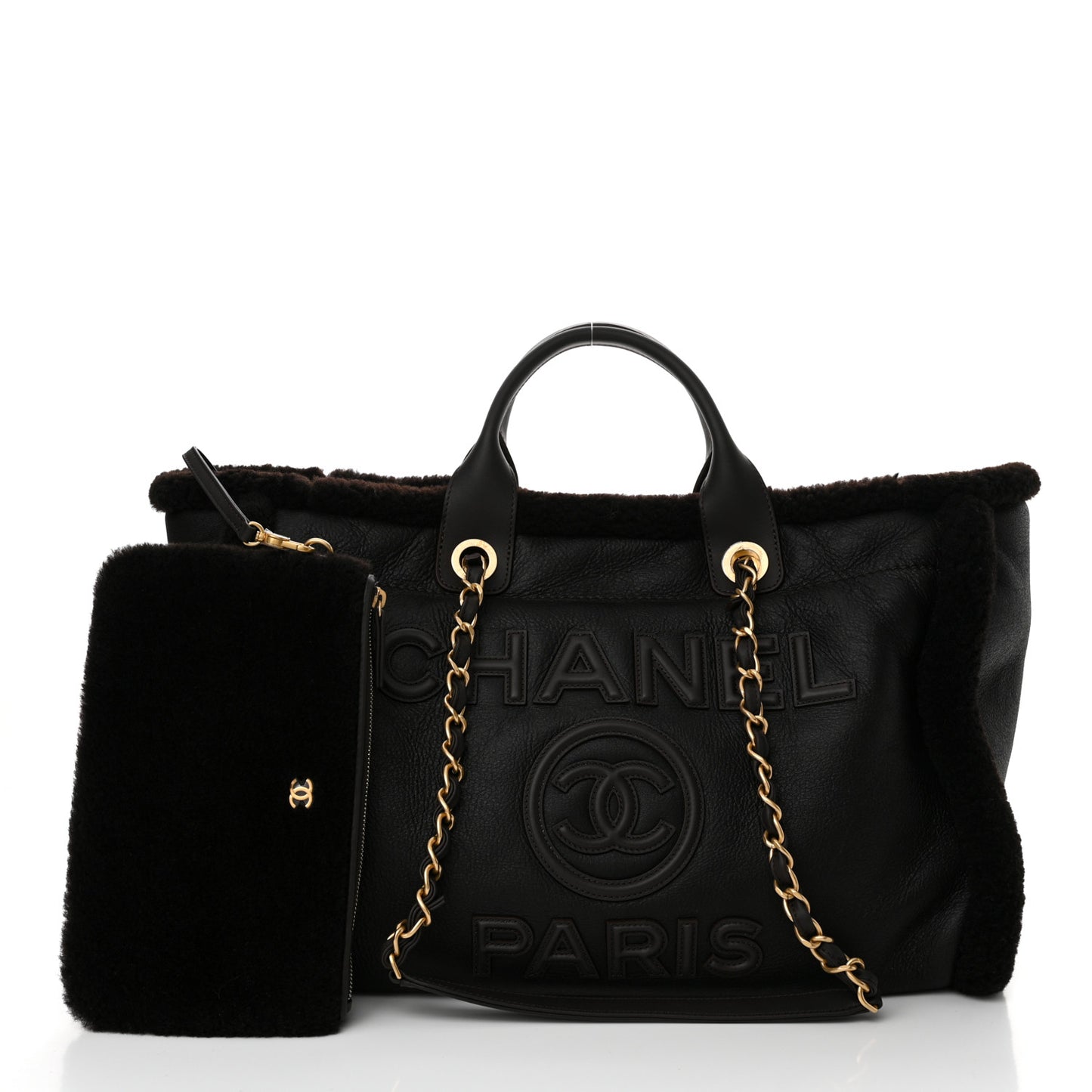 Lambskin Shearling Medium Deauville Tote Dark Brown