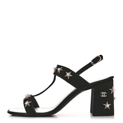 Chanel Grosgrain Pearl Stars Sandals 40 Black 1 of 10