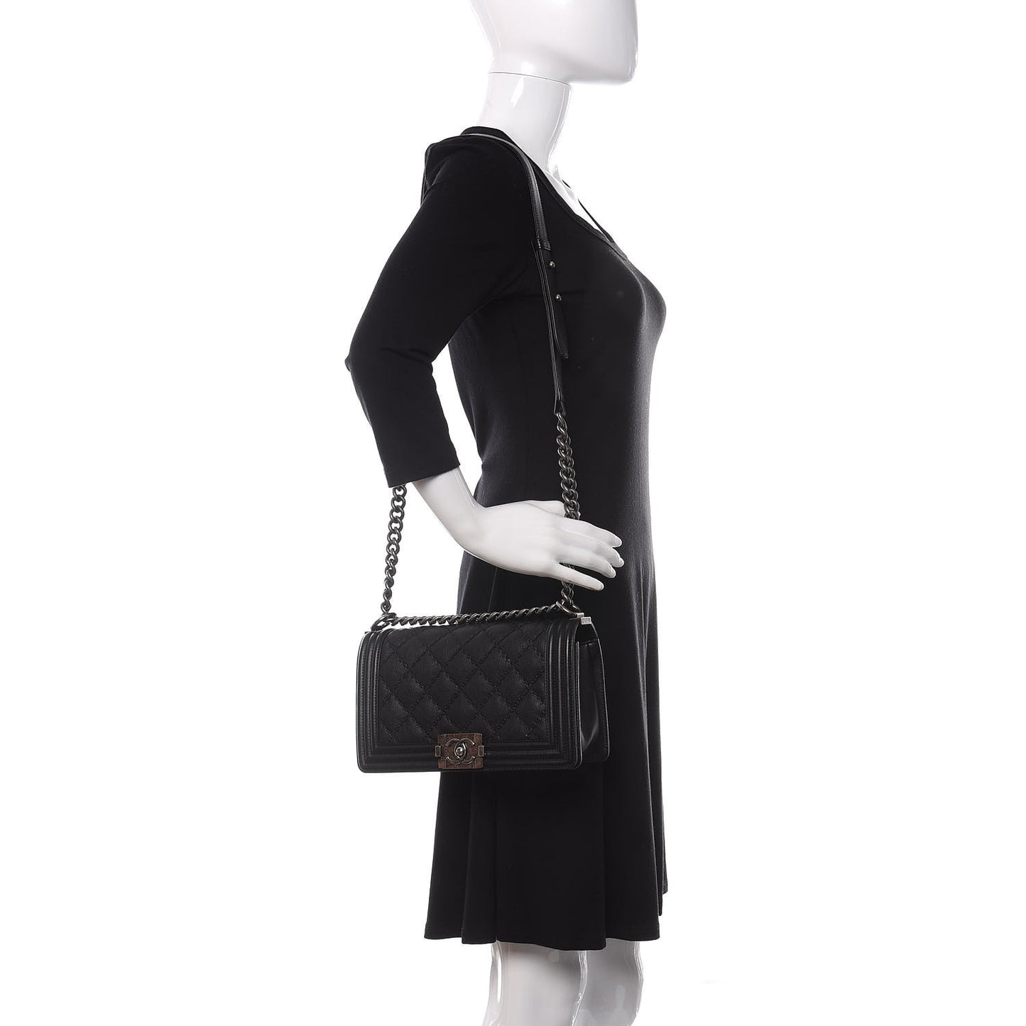 Calfskin Double Stitch Medium Boy Flap Black