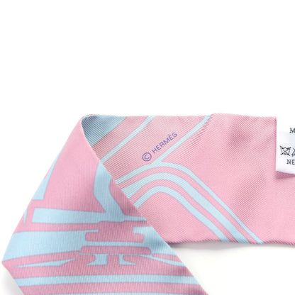 Hermes Silk Les Coupes Tattoo Twilly Ciel Vieux Rose 3 of 4
