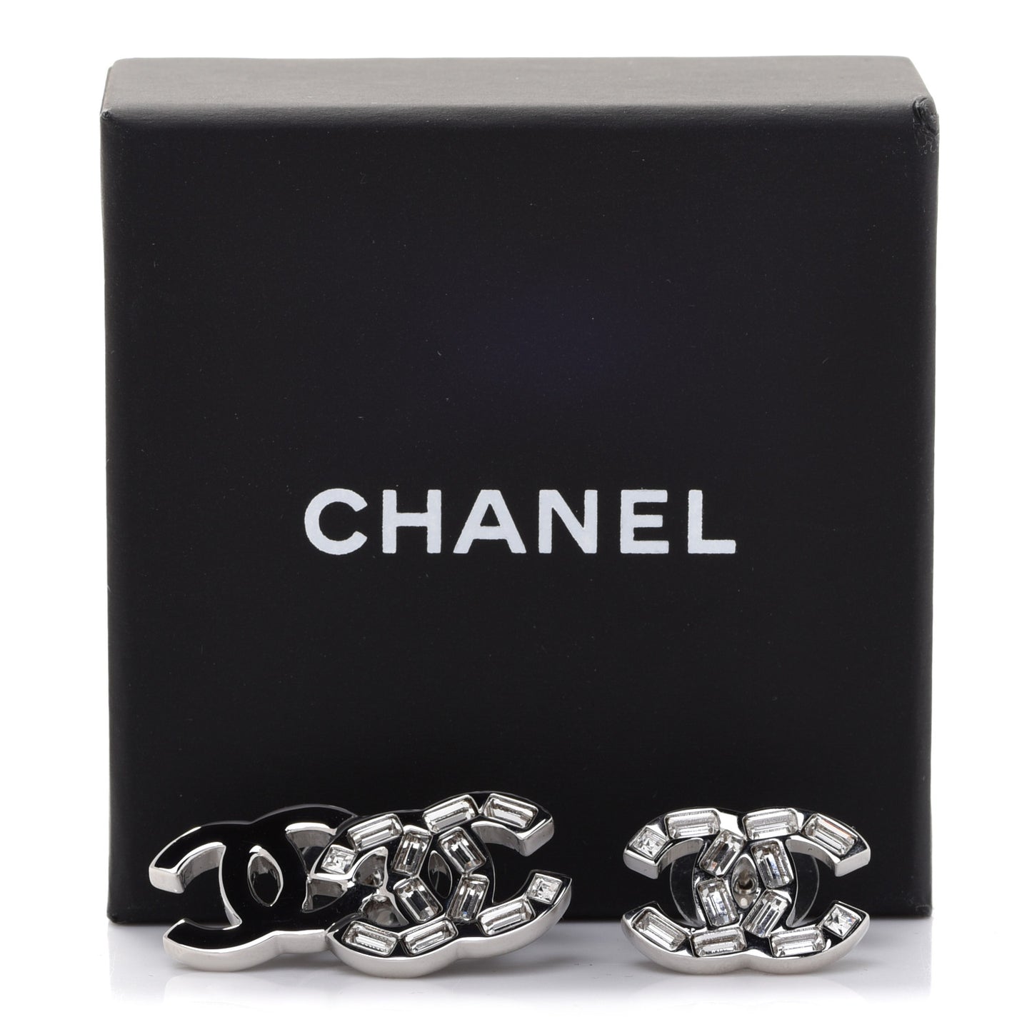 Baguette Crystal Double CC Earrings Silver