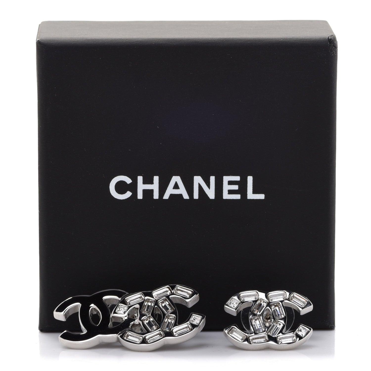 Chanel Baguette Crystal Double CC Earrings Silver 5 of 5