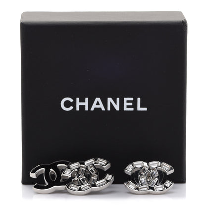 Chanel Baguette Crystal Double CC Earrings Silver 5 of 5