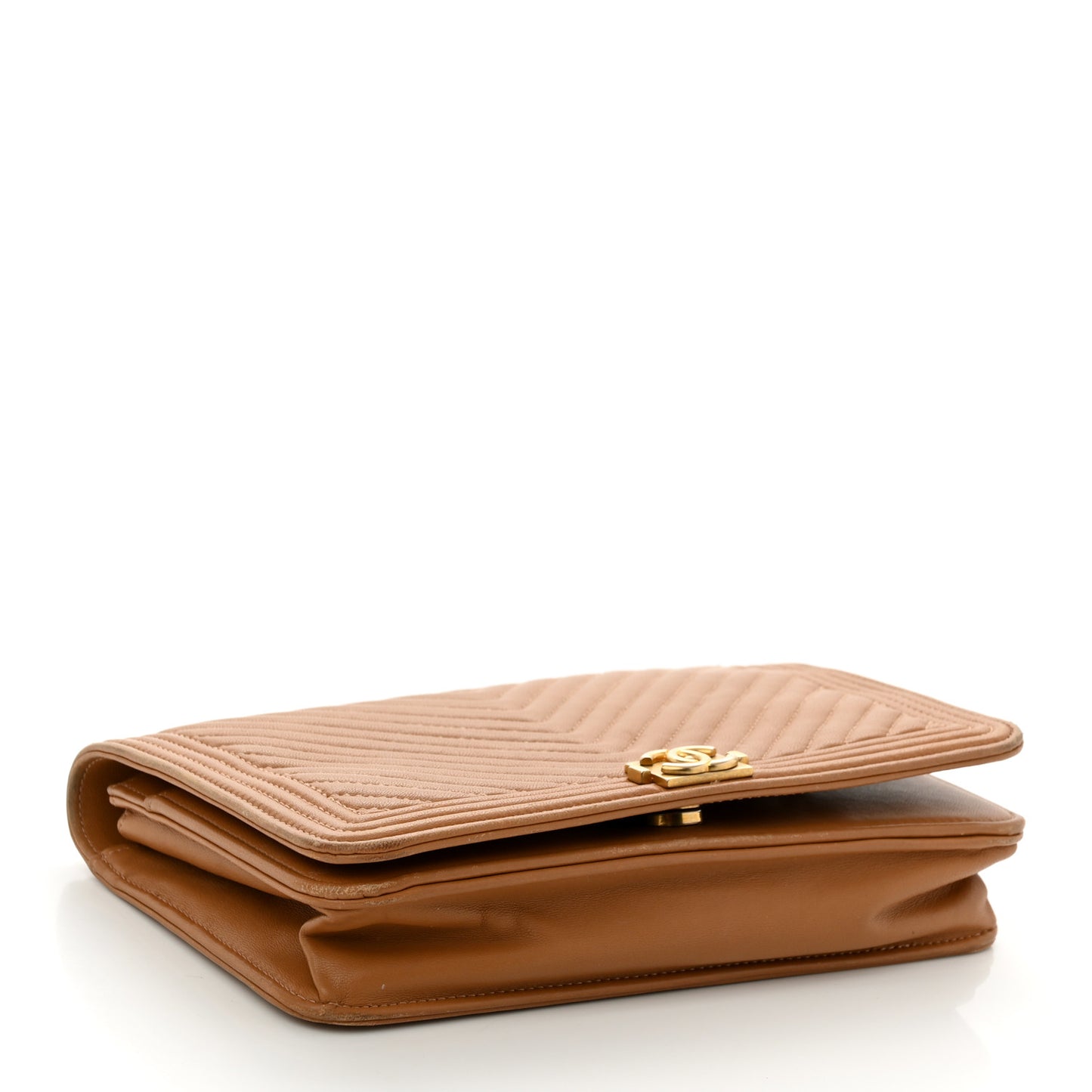 Lambskin Chevron Quilted Boy Wallet On Chain WOC Brown