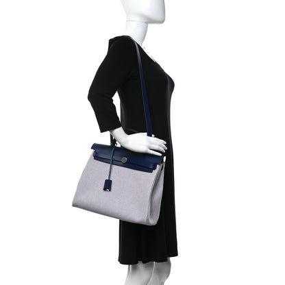 Hermes Criss Viking Vache Hunter Herbag Zip Retourne 31 PM Ecru Mauve Bleu 2 of 12