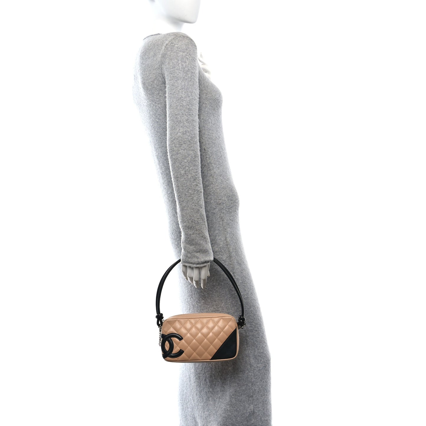 Calfskin Quilted Cambon Pochette Beige Black