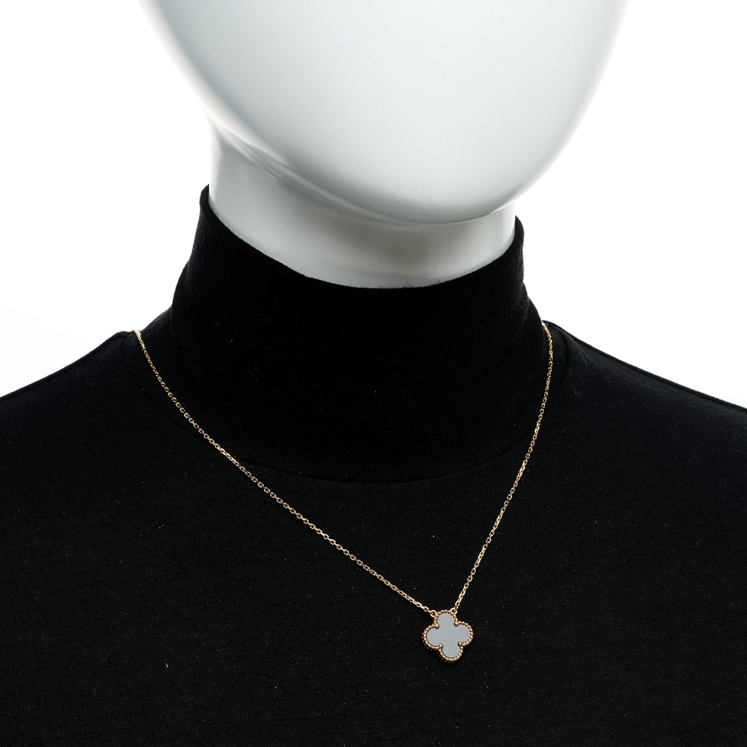 Van Cleef & Arpels 18K Yellow Gold Black Onyx Vintage Alhambra Pendant Necklace 2 of 5