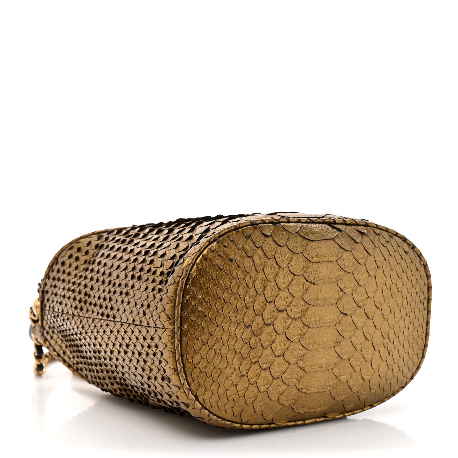 Chanel Metallic Snakeskin Paris Hamburg Drawstring Bucket Bag Gold 4 of 10