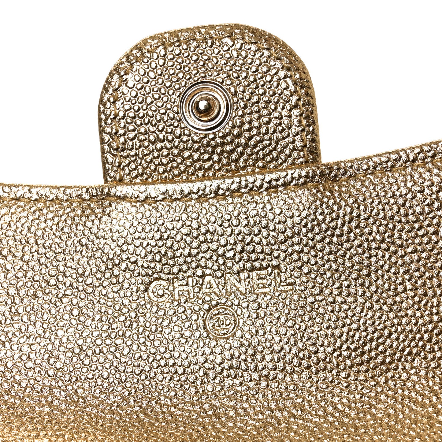 Metallic Caviar Quilted Flap Card Holder Wallet Gold