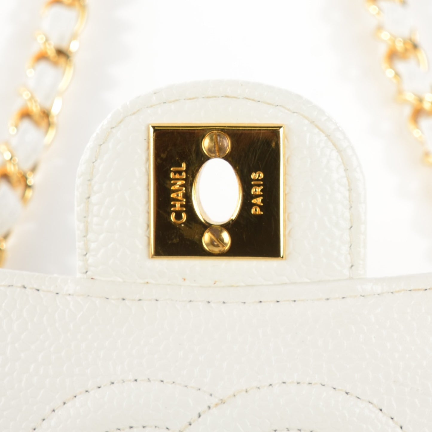 Caviar Quilted Mini Square Flap White