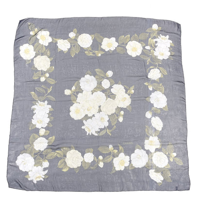 Chanel Silk Camellia Flower Square Scarf Blue 1 of 3