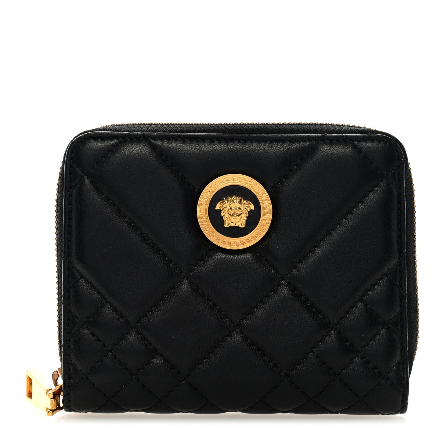 Nappa Quilted Tribute Compact Zip Around Wallet Black