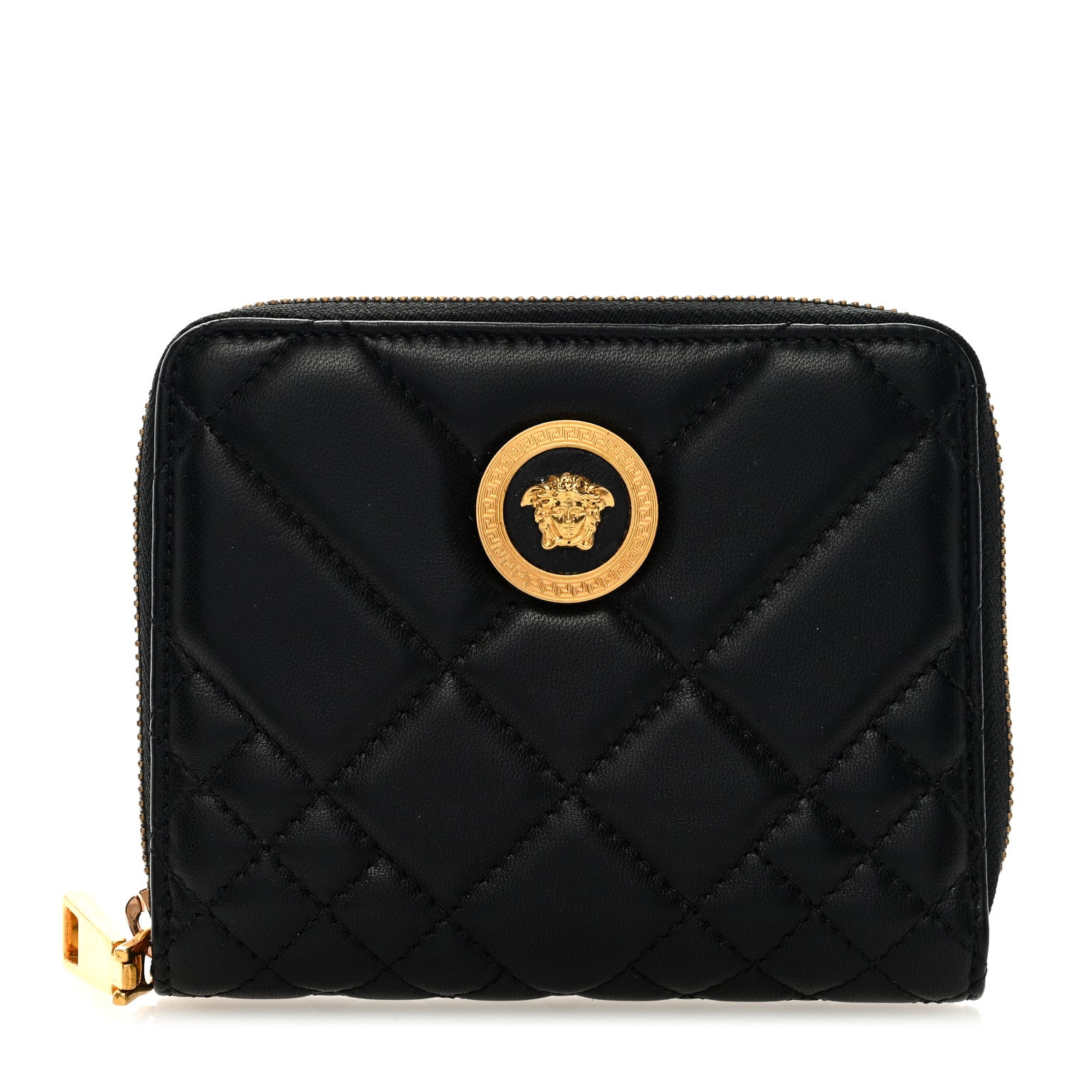 Versace Nappa Quilted Tribute Compact Zip Around Wallet Black 1 of 6