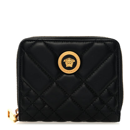 Versace Nappa Quilted Tribute Compact Zip Around Wallet Black 1 of 6